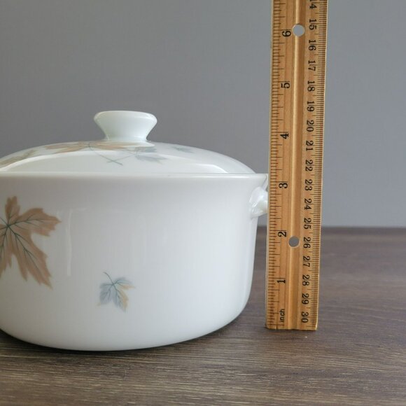 Vintage Noritake Maplewood 3 Qt. Round Covered Casserole Blue & Tan Autumn Leave - Picture 12 of 14